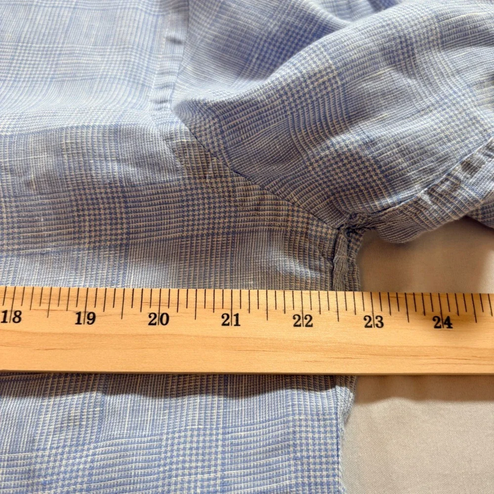 UNTUCKit Linen Shirt Mens Large Blue Glen Plaid Long Sleeve Wrinkle Resistant